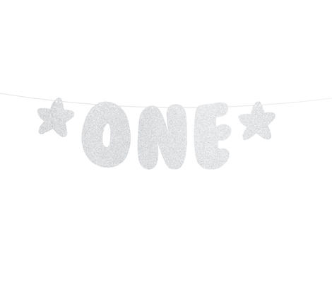 Festone con scritta "One" Color Argento per Primo Compleanno  